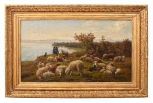 OLD PAINTINGS WITH LANDSCAPES WITH FLOCK AND SHEPHERD, OIL ON CANVAS, 19TH CENTURY. (QP712)
